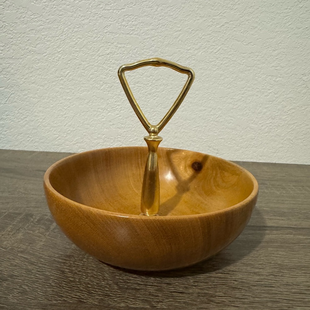 Vintage Myrtlewood candy/nut Bowl with Brass Handle.